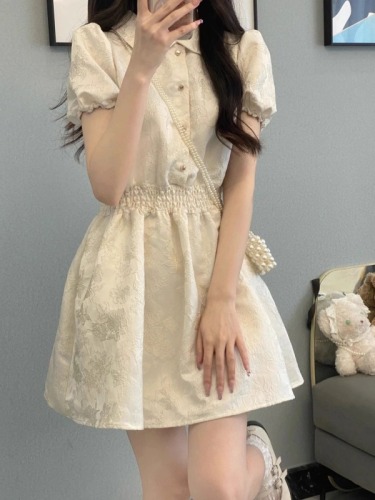 French style cute fairy waist skirt women's 2024 new summer tea break sweet girly dress