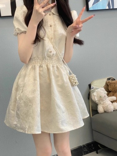 French style cute fairy waist skirt women's 2024 new summer tea break sweet girly dress