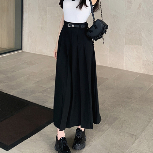 Belted suit pleated skirt summer new college style mid-length a-line skirt