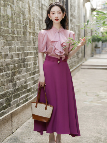 Actual shot of new summer style lady style rose pink fashion suit for women