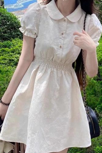 French style cute fairy waist skirt women's 2024 new summer tea break sweet girly dress