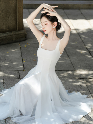 Real shot of white suspender dress for women new style mesh fluffy fairy high-end certified long skirt good quality