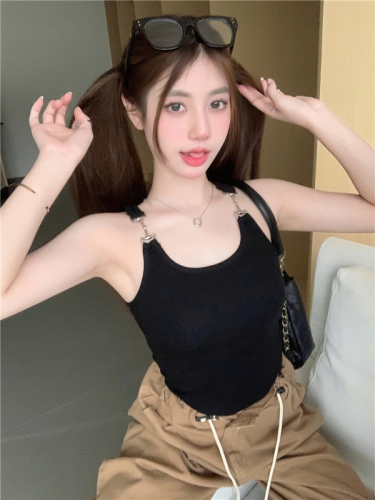 2024 summer outer wear sleeveless short heavy metal camisole sexy hot girl design slim tube top