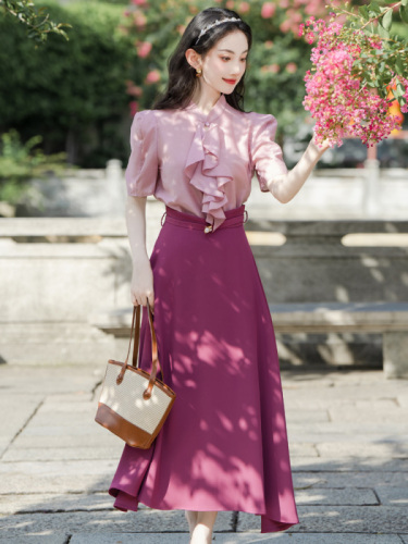 Actual shot of new summer style lady style rose pink fashion suit for women