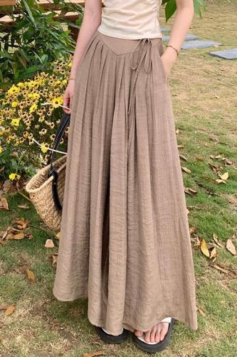 High-waisted straight casual pants and skirts for women summer thin loose drape wide leg pants linen cotton linen pants trousers