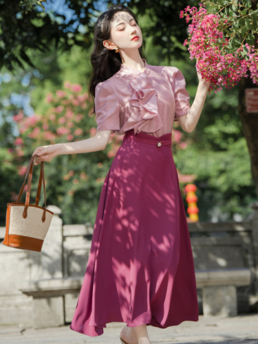 Actual shot of new summer style lady style rose pink fashion suit for women