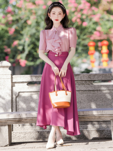 Actual shot of new summer style lady style rose pink fashion suit for women