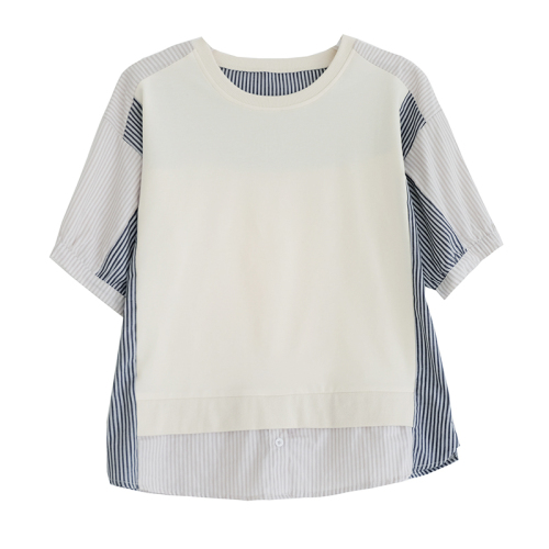 Retro design niche short-sleeved shirt Korean version pure versatile loose splicing shirt for women