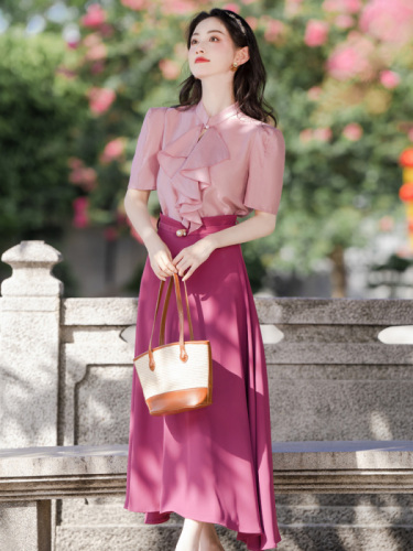 Actual shot of new summer style lady style rose pink fashion suit for women