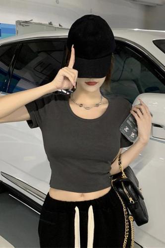 2024 new summer women's clothing Hong Kong style niche short-sleeved tops sexy and chic pure desire backless T-shirt ins