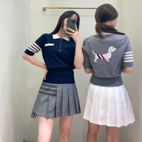  new summer style four-stripe college style flip-up polo collar puppy short-sleeved sweater t-shirt women's tops