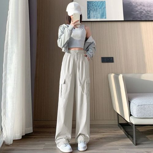 Ice silk quick-drying overalls women's summer thin 2023 new high-waisted slimming sun protection casual straight sports pants