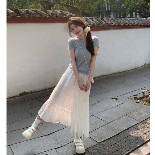 Designed bow hollow backless front shoulder short-sleeved T-shirt women's summer Korean style chic and beautiful thin top