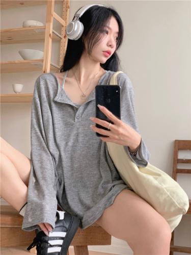 Real shot and real price~Snowflake cutout solid color long-sleeved summer new V-neck discreet machine dropped shoulder knitted top for women