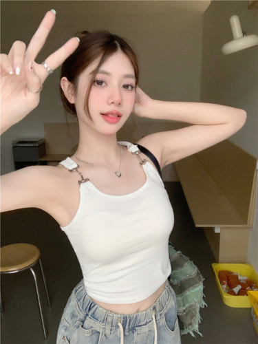 2024 summer outer wear sleeveless short heavy metal camisole sexy hot girl design slim tube top