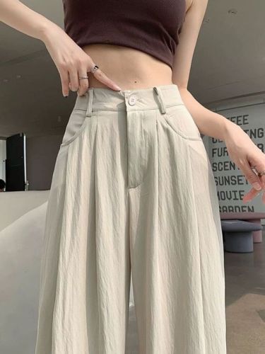 Ice silk cotton and linen suit wide-leg pants for women summer thin pants loose and slim linen pleated high-waisted Yamamoto pants for women