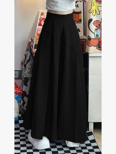 2024 Summer New Brown High Waist Umbrella Skirt Women's Hepburn Style Draped Suit Skirt Trendy