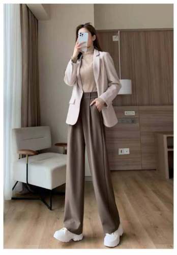 Wide-leg pants for women  spring and summer high-waisted floor-length black slim straight pants casual petite suit pants
