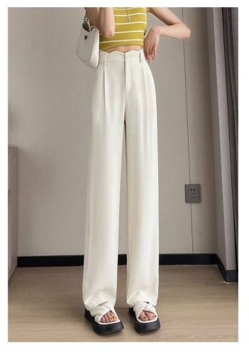Pear-shaped ice silk narrow wide-leg pants for women 2023 new summer thin suit pants high-waisted gray straight pants