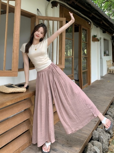 High-waisted straight casual pants and skirts for women summer thin loose drape wide leg pants linen cotton linen pants trousers