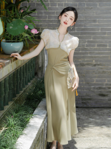 Real shot of new Chinese style dress for women in summer, retro national style improved cheongsam skirt, waist suspender skirt