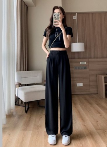 Spring and autumn casual wide-leg pants for women, slim and versatile, high-waisted, loose, drapey, floor-length suit pants, straight-leg trousers