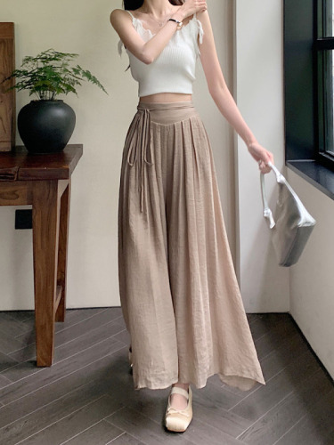 High-waisted straight casual pants and skirts for women summer thin loose drape wide leg pants linen cotton linen pants trousers