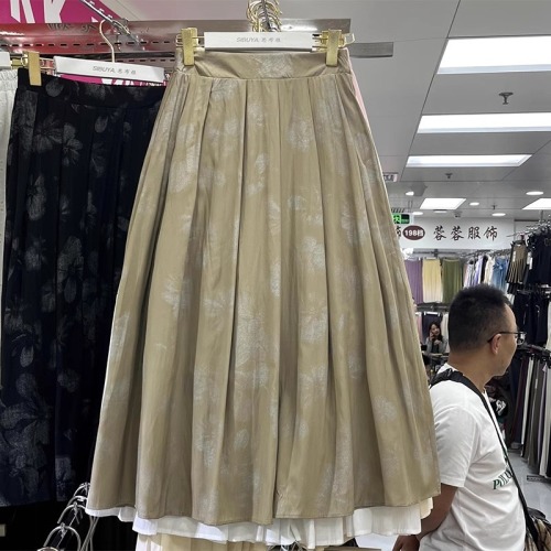 New Chinese style light national style skirt for women summer new pleated pleated skirt high waist large swing umbrella skirt