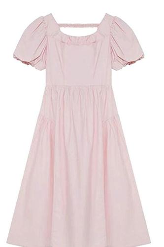 French first love milky sweet pink dress summer gentle style waist slimming puff sleeves sweet age-reducing long skirt for women