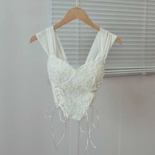 Real price, lace tube top with camisole, summer outer wear, sexy sweet girl fishbone strap top for women