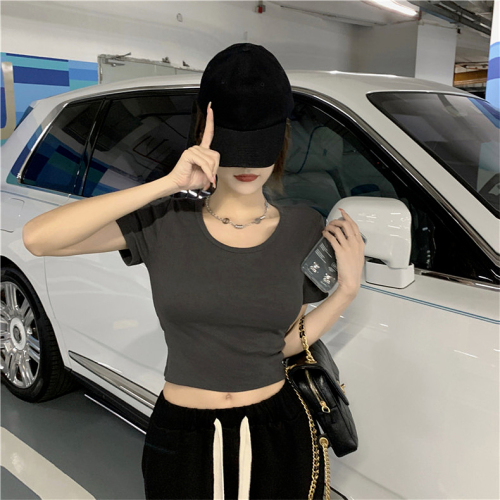 2024 new summer women's clothing Hong Kong style niche short-sleeved tops sexy and chic pure desire backless T-shirt ins