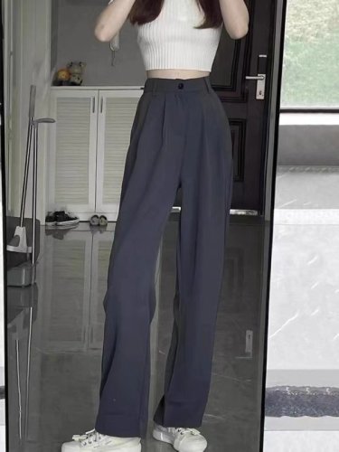 Spring and autumn casual wide-leg pants for women, slim and versatile, high-waisted, loose, drapey, floor-length suit pants, straight-leg trousers