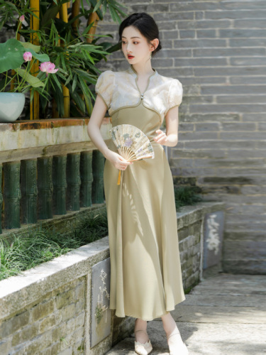 Real shot of new Chinese style dress for women in summer, retro national style improved cheongsam skirt, waist suspender skirt