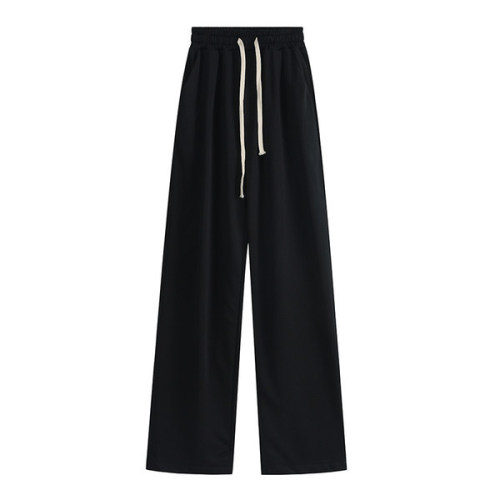 Black wide-leg pants for women in spring and autumn slimming high-waisted floor-length casual pants straight-leg loose drawstring sports pants trendy