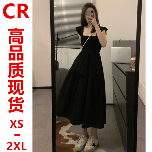 Viiwen Super Slim Heavy Industry Small Flying Sleeves Double-sided Cable Paper Man Black Long French Hepburn Dress