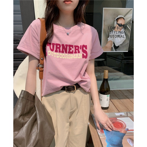 Large size 300 pounds pure cotton bm Korean style bottoming shirt with foreign style cartoon print age-reducing tee top short-sleeved T-shirt