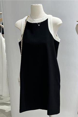 French simple round neck sleeveless vest dress for women 2024 summer new niche high-end black sleeveless dress for women