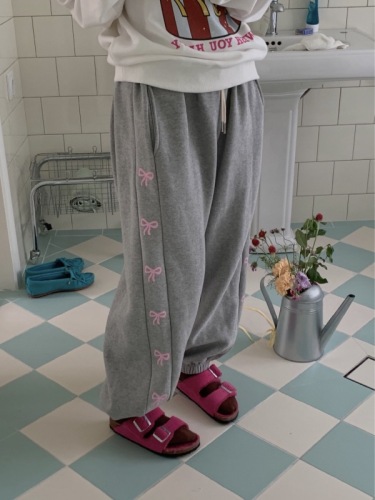 5 colors spring terry style ~ Korean ins cute girl bow printed sweatpants, sports pants and casual pants