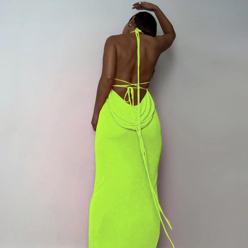 European and American style 2024 new summer fashion sexy backless strappy long skirt tube top halter neck dress