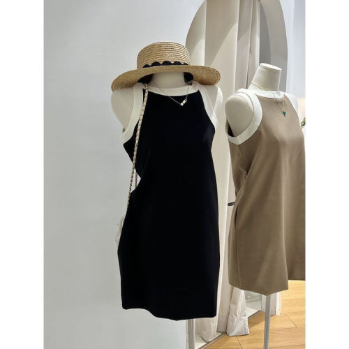 French simple round neck sleeveless vest dress for women 2024 summer new niche high-end black sleeveless dress for women