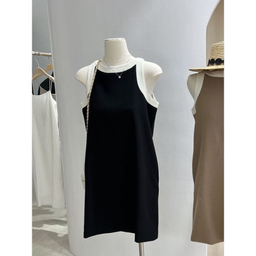 French simple round neck sleeveless vest dress for women 2024 summer new niche high-end black sleeveless dress for women