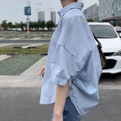 Mid-sleeve thin white shirt women's sun protection clothing 2024 spring new loose slim design cotton casual shirt trend