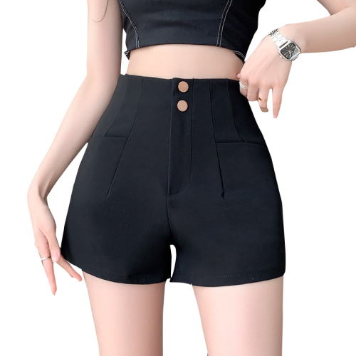 Real shot of black shorts for women  summer new high-waisted loose slimming a-line hot girl summer ins\hot pants