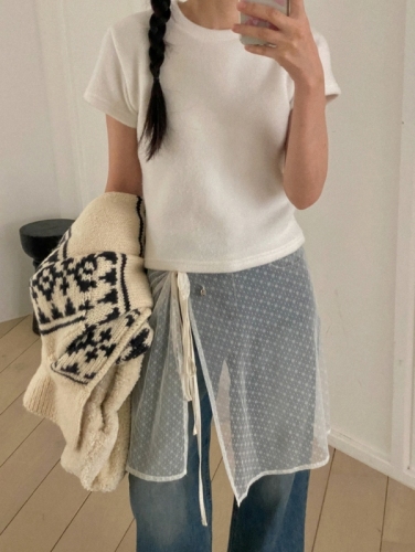 Spring new Korean ins small snowflake lace one-piece strap apron skirt mid-skirt mesh outer skirt