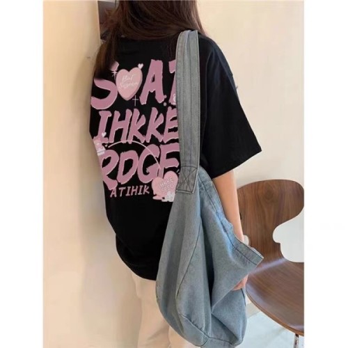 Original design short-sleeved T-shirt for women summer loose Korean version trendy oversize sweet and cool unique European and American ins tops niche