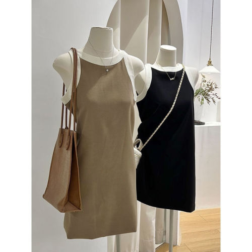 French simple round neck sleeveless vest dress for women 2024 summer new niche high-end black sleeveless dress for women