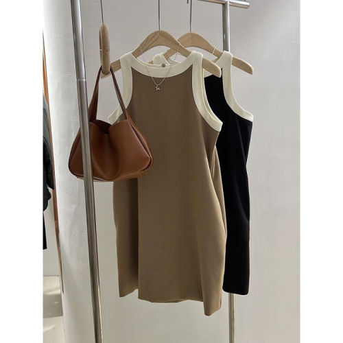 French simple round neck sleeveless vest dress for women 2024 summer new niche high-end black sleeveless dress for women