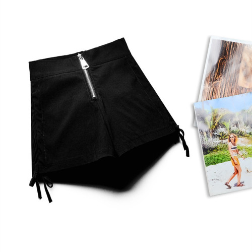 High-waisted drawstring black tight-fitting design shorts for women in spring and summer hot girls Internet celebrity popular slim-fit stretch super short hot pants