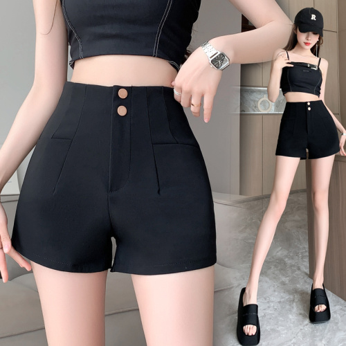 Real shot of black shorts for women  summer new high-waisted loose slimming a-line hot girl summer ins\hot pants