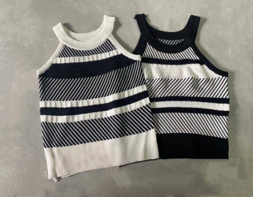2024 spring and summer new style European style fragrant design slimming contrast striped sleeveless knitted vest top for women